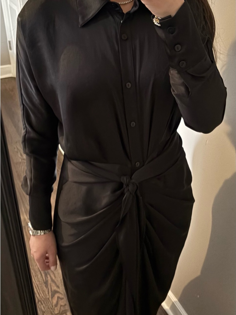 THIRD BY C Sleek Black Tie waist Knot-Front Dress